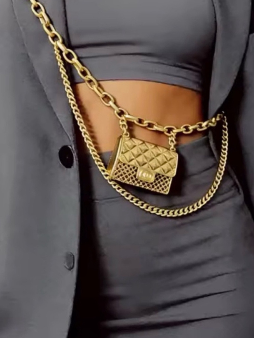 Tassel Gold Chain Belt with Mini Bag Trendy!